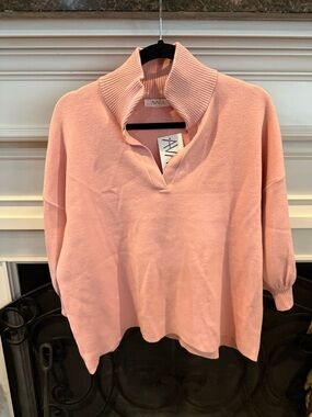 AVARA Pink Cowl Funnel Neck Sweater